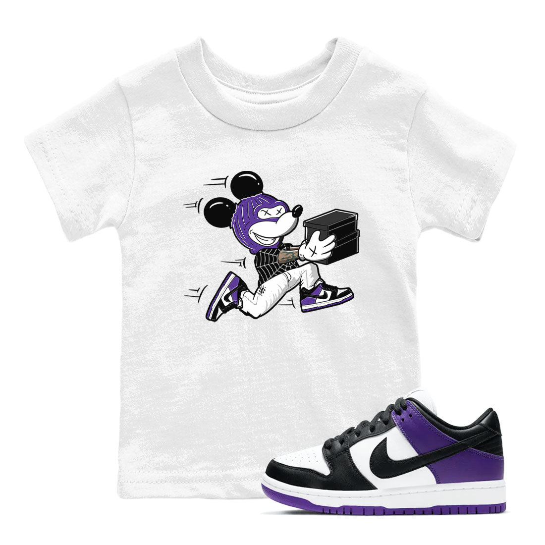Nike SB Dunk Low Court Purple Shirt To Match Jordans Thief Mouse Streetwear Fashion Dunk Low Court Purple SNRT sneaker release tees baby toddler White 1 cotton Shirt