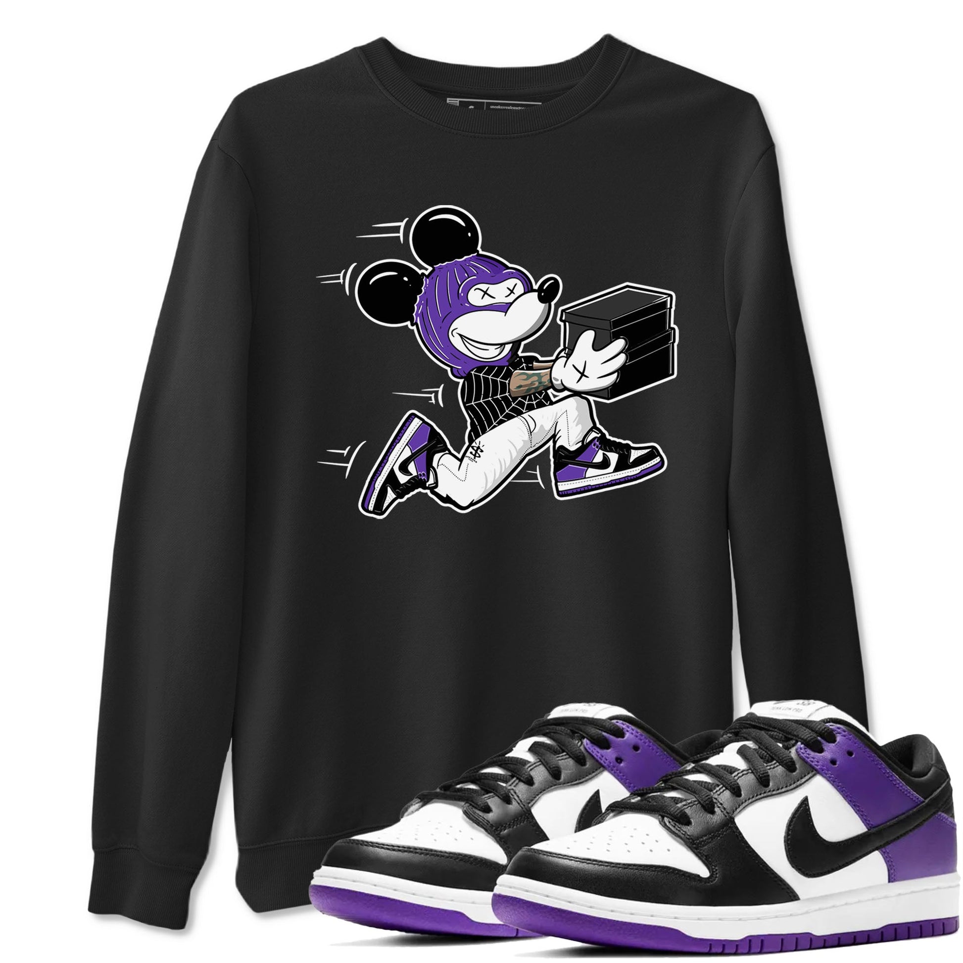 Nike SB Dunk Low Court Purple Shirt To Match Jordans Thief Mouse Streetwear Fashion Dunk Low Court Purple SNRT Sneaker Release Tees unisex cotton Black 1 crew neck shirt
