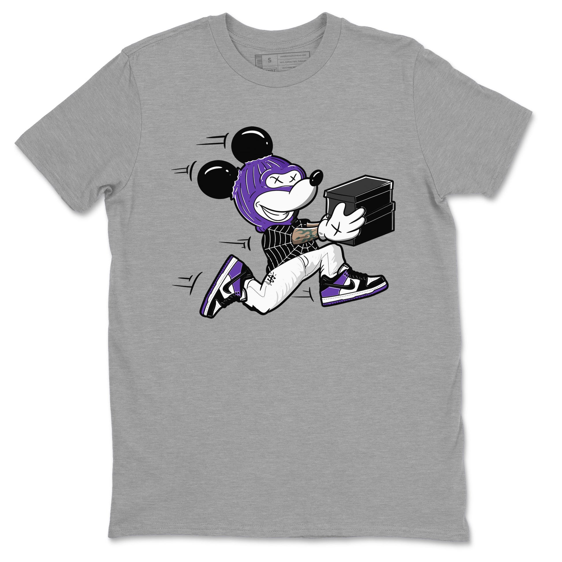 Nike SB Dunk Low Court Purple Shirt To Match Jordans Thief Mouse Streetwear Fashion Dunk Low Court Purple SNRT Sneaker Release Tees unisex cotton Heather Grey 2 crew neck shirt