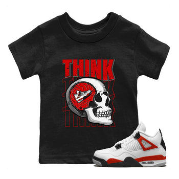 Air Jordan 4 Red Cement Sneaker Match Tees Think Think Think 4s Red Cement T-Shirts Sneaker Release Tees Kids Shirts Black 1
