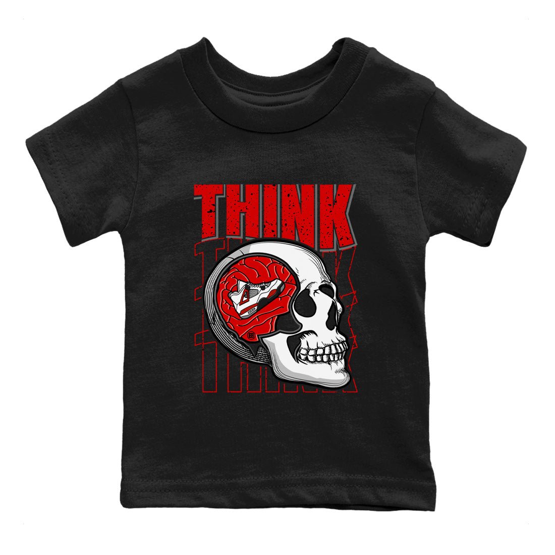 Air Jordan 4 Red Cement Sneaker Match Tees Think Think Think 4s Red Cement T-Shirts Sneaker Release Tees Kids Shirts Black 2