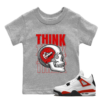 Air Jordan 4 Red Cement Sneaker Match Tees Think Think Think 4s Red Cement T-Shirts Sneaker Release Tees Kids Shirts Heather Grey 1