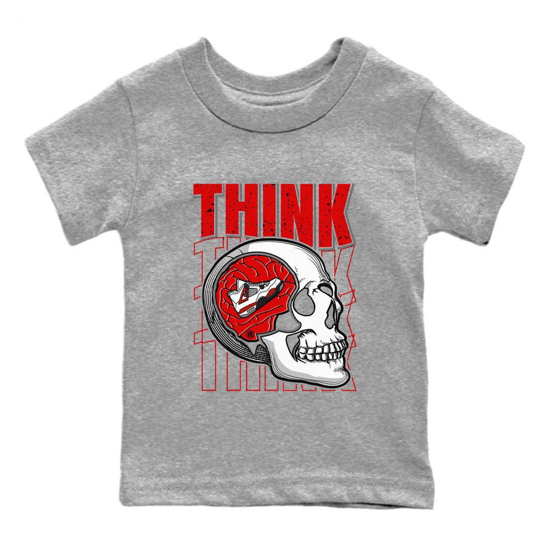 Air Jordan 4 Red Cement Sneaker Match Tees Think Think Think 4s Red Cement T-Shirts Sneaker Release Tees Kids Shirts Heather Grey 2