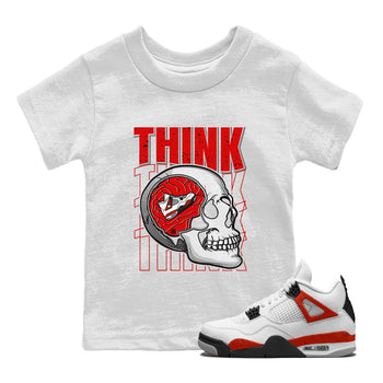 Air Jordan 4 Red Cement Sneaker Match Tees Think Think Think 4s Red Cement T-Shirts Sneaker Release Tees Kids Shirts White 1