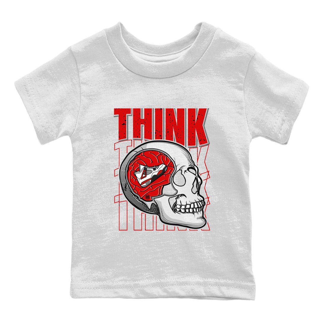 Air Jordan 4 Red Cement Sneaker Match Tees Think Think Think 4s Red Cement T-Shirts Sneaker Release Tees Kids Shirts White 2