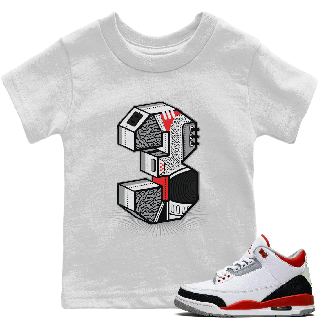 Jordan 3 Fire Red Sneaker Match Tees Three Statue Sneaker Tees Jordan 3 Fire Red Sneaker Release Tees Kids Shirts