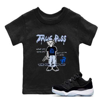 11s Low Space shirt to match jordans Thug Puss sneaker tees Air Jordan 11 Black/Varsity Royal SNRT sneaker release tees baby toddler Black 1 cotton Shirt