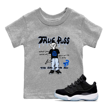 11s Low Space shirt to match jordans Thug Puss sneaker tees Air Jordan 11 Black/Varsity Royal SNRT sneaker release tees baby toddler Heather Grey 1 cotton Shirt