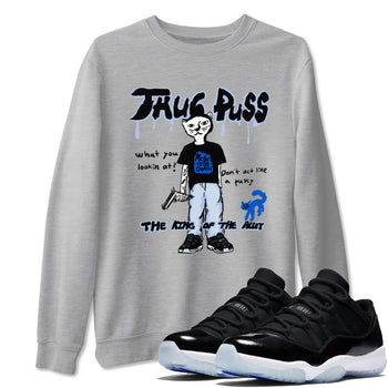 11s Low Space shirt to match jordans Thug Puss sneaker tees Air Jordan 11 Black/Varsity Royal SNRT Sneaker Release Tees unisex cotton Heather Grey 1 crew neck shirt