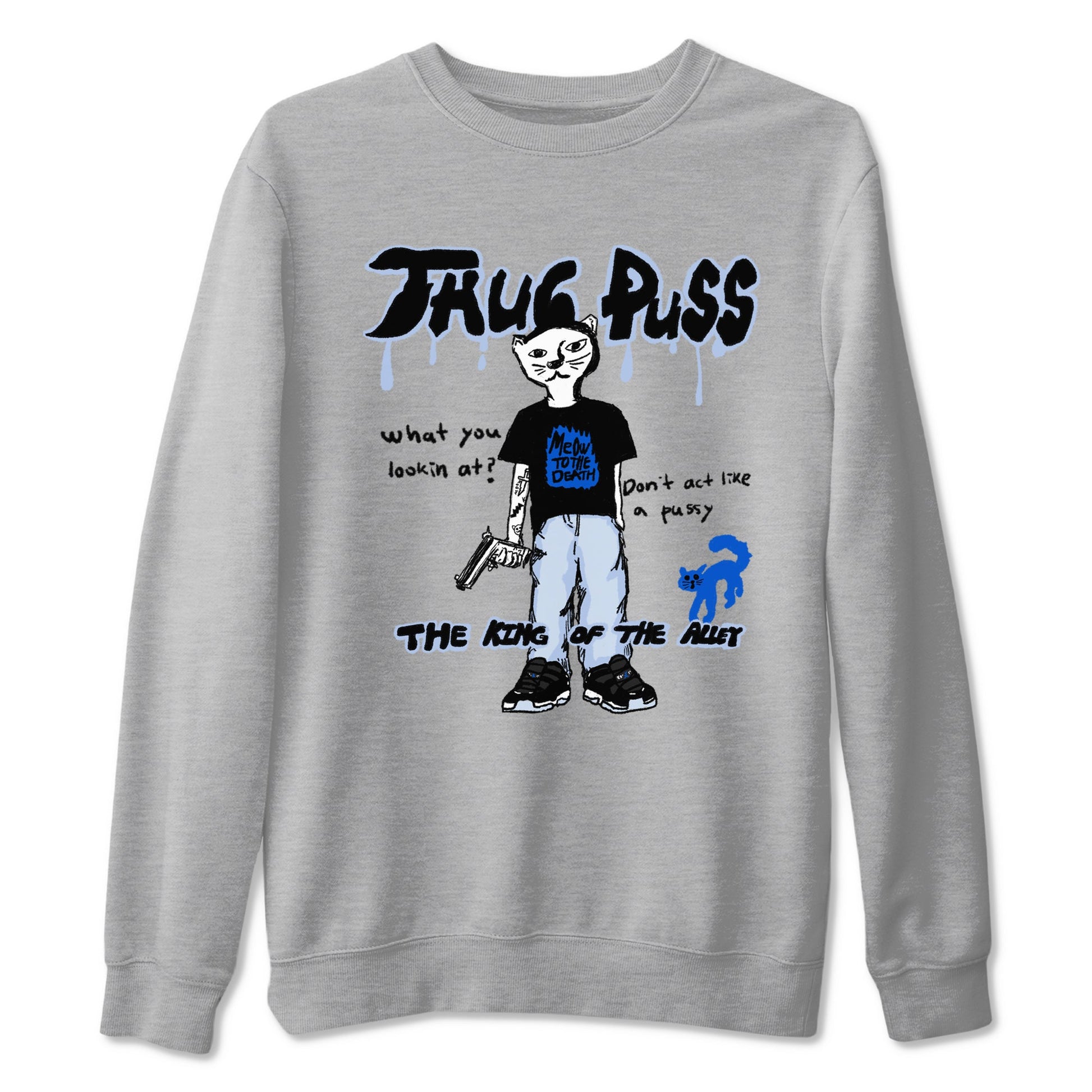 11s Low Space shirt to match jordans Thug Puss sneaker tees Air Jordan 11 Black/Varsity Royal SNRT Sneaker Release Tees unisex cotton Heather Grey 2 crew neck shirt