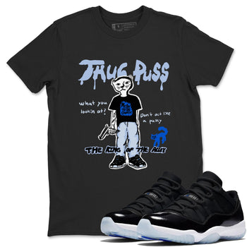 11s Low Space shirt to match jordans Thug Puss sneaker tees Air Jordan 11 Black/Varsity Royal SNRT Sneaker Release Tees unisex cotton Black 1 crew neck shirt