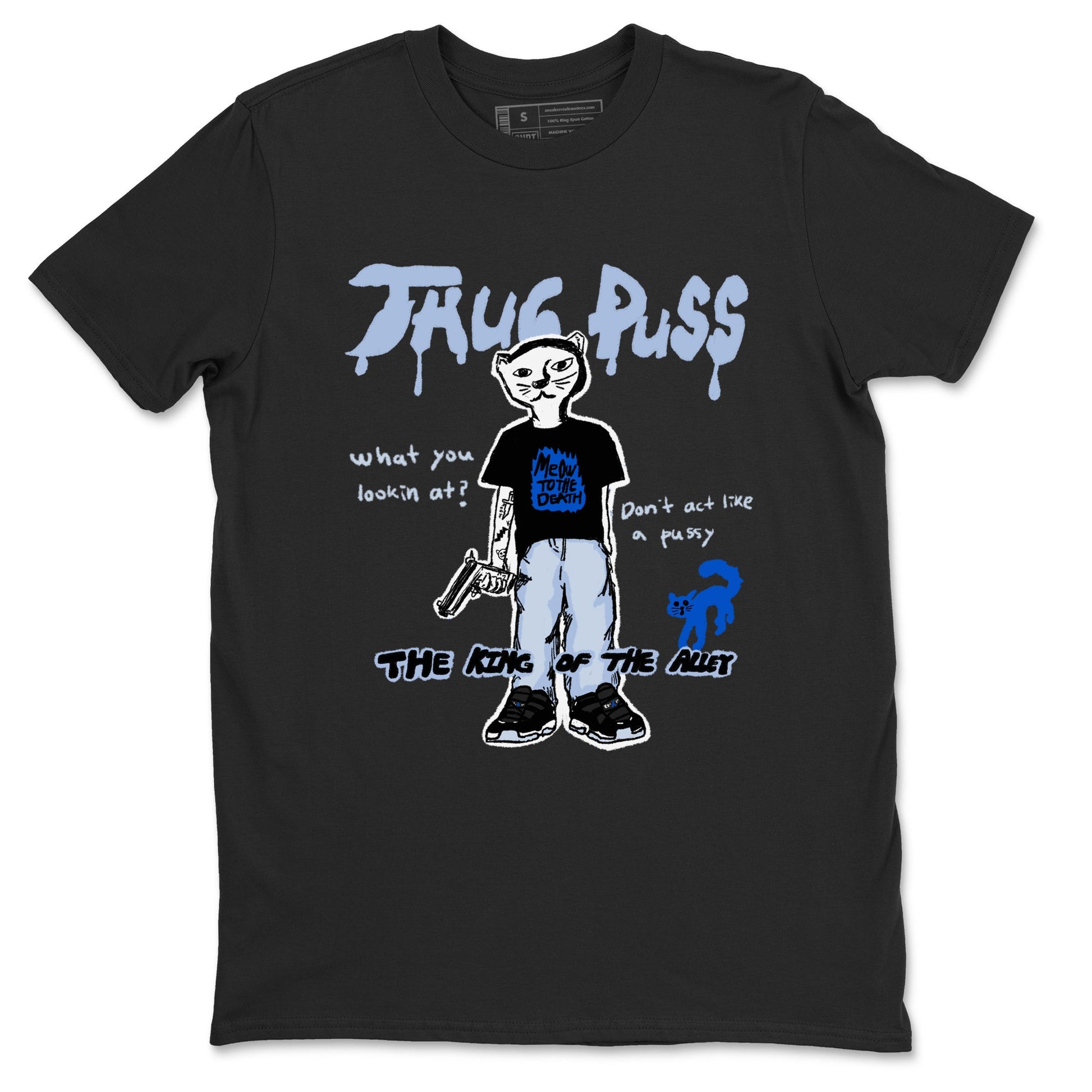 11s Low Space shirt to match jordans Thug Puss sneaker tees Air Jordan 11 Black/Varsity Royal SNRT Sneaker Release Tees unisex cotton Black 2 crew neck shirt