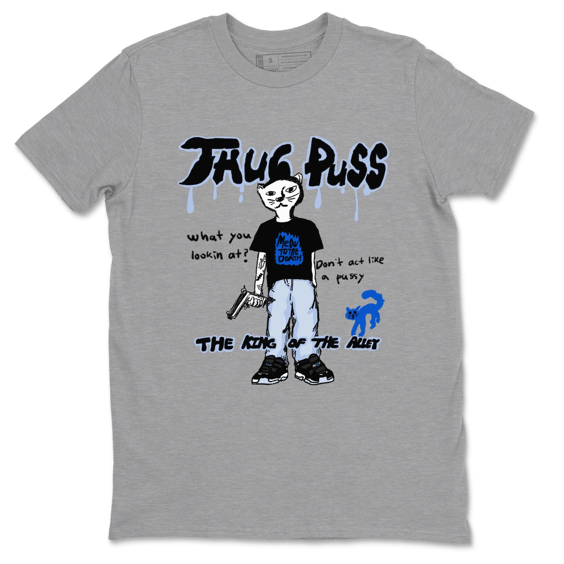 11s Low Space shirt to match jordans Thug Puss sneaker tees Air Jordan 11 Black/Varsity Royal SNRT Sneaker Release Tees unisex cotton Heather Grey 2 crew neck shirt
