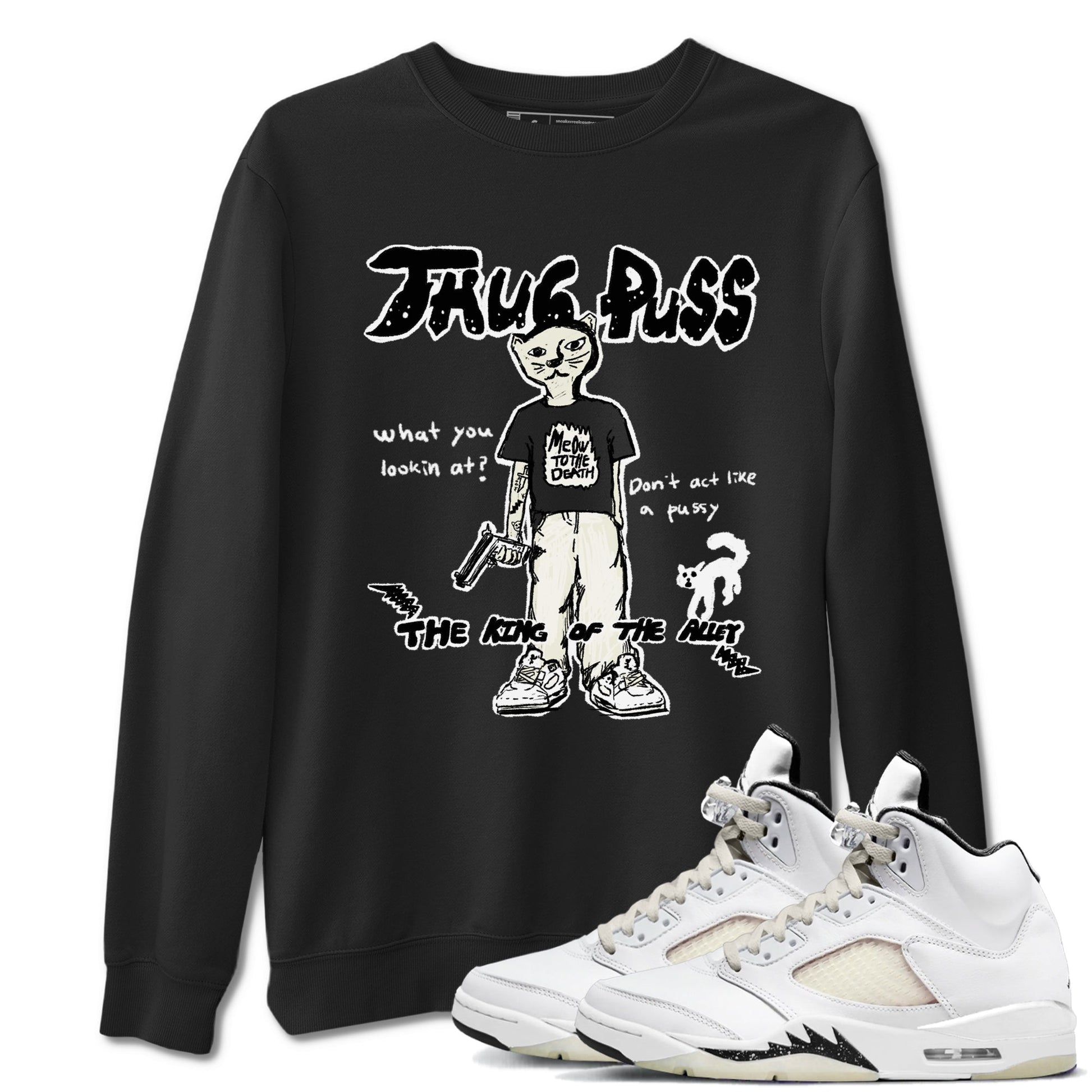 5s Sail shirt to match jordans Thug Puss sneaker tees Air Jordan 5 Sail SNRT Sneaker Release Tees unisex cotton Black 1 crew neck shirt