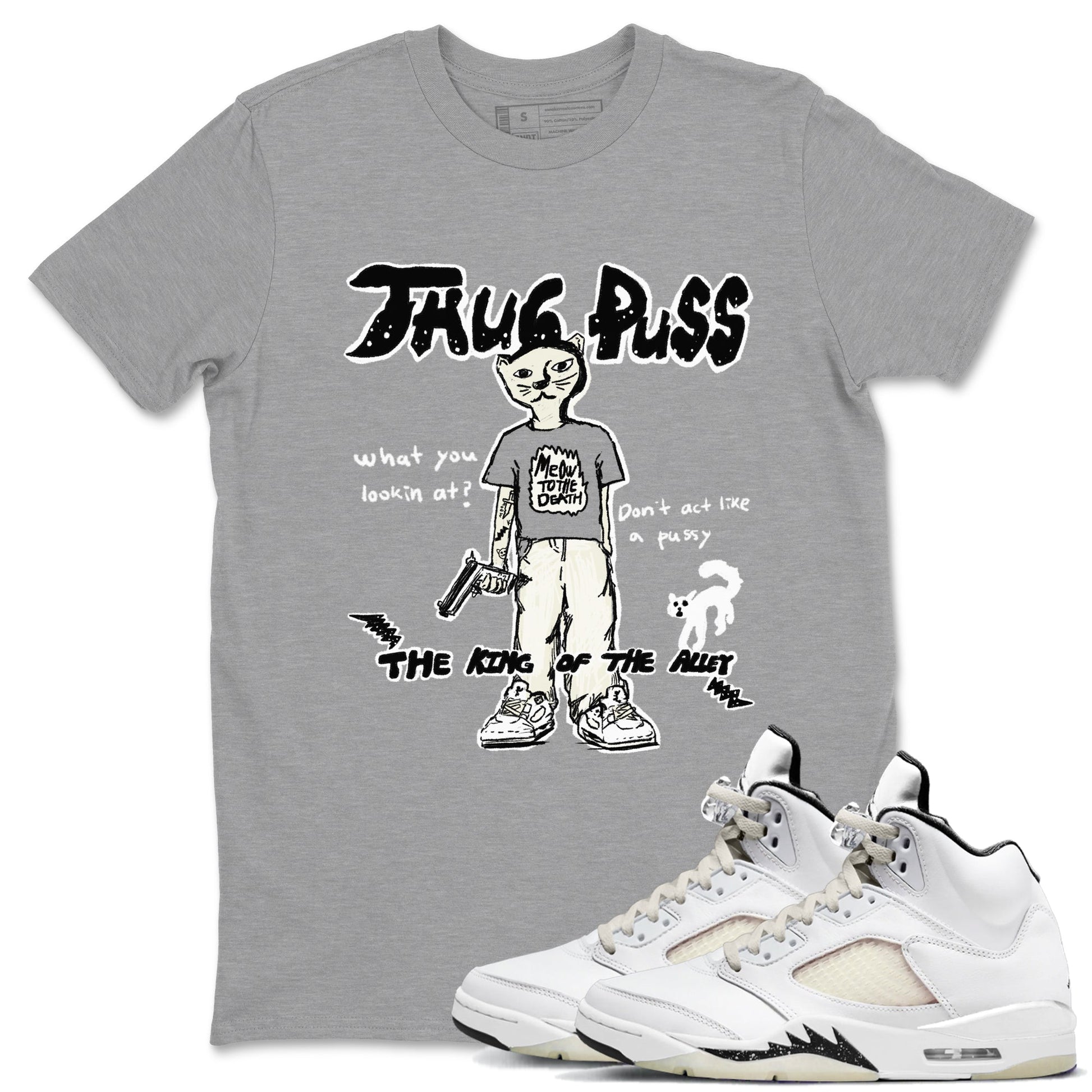 5s Sail shirt to match jordans Thug Puss sneaker tees Air Jordan 5 Sail SNRT Sneaker Release Tees unisex cotton Heather Grey 1 crew neck shirt