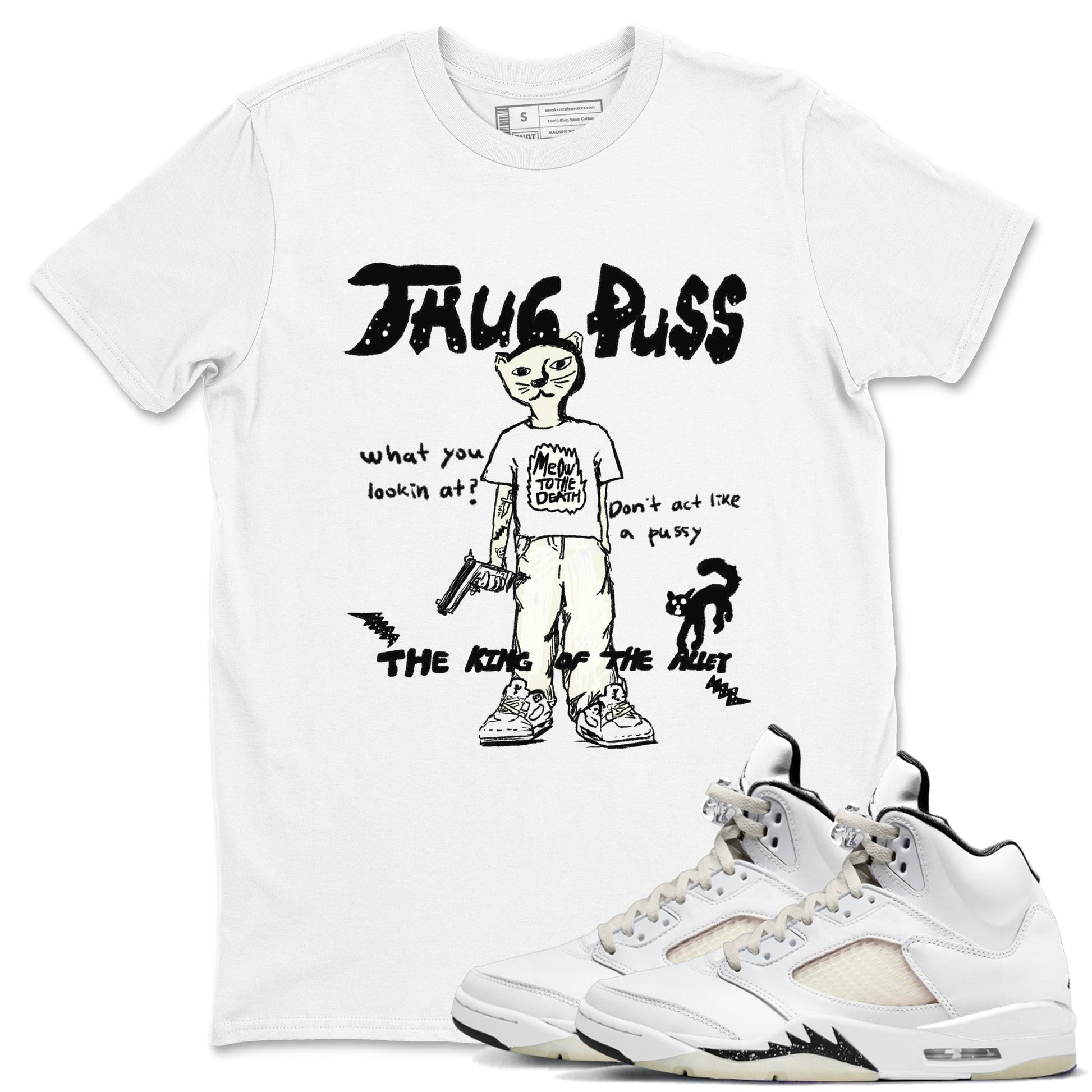 5s Sail shirt to match jordans Thug Puss sneaker tees Air Jordan 5 Sail SNRT Sneaker Release Tees unisex cotton White 1 crew neck shirt