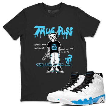 9s Powder Blue shirt to match jordans Thug Puss sneaker tees Air Jordan 9 Powder Blue SNRT Sneaker Release Tees unisex cotton Black 1 crew neck shirt
