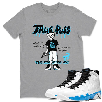 9s Powder Blue shirt to match jordans Thug Puss sneaker tees Air Jordan 9 Powder Blue SNRT Sneaker Release Tees unisex cotton Heather Grey 1 crew neck shirt