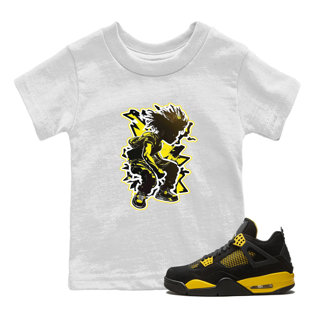 Air Jordan 4 Thunder Sneaker Match Tees Thunder boy Sneaker Tees Yellow AJ4 Thunder Sneaker Release Tees Kids Shirts White 1