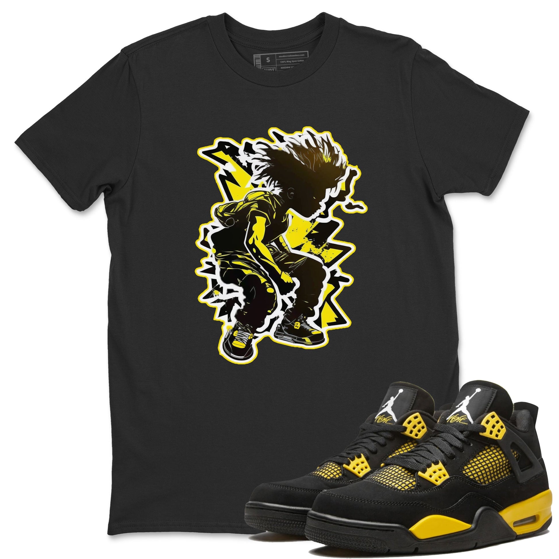 Air Jordan 4 Thunder Sneaker Match Tees Thunder boy Sneaker Tees Yellow AJ4 Thunder Sneaker Release Tees Unisex Shirts Black 1