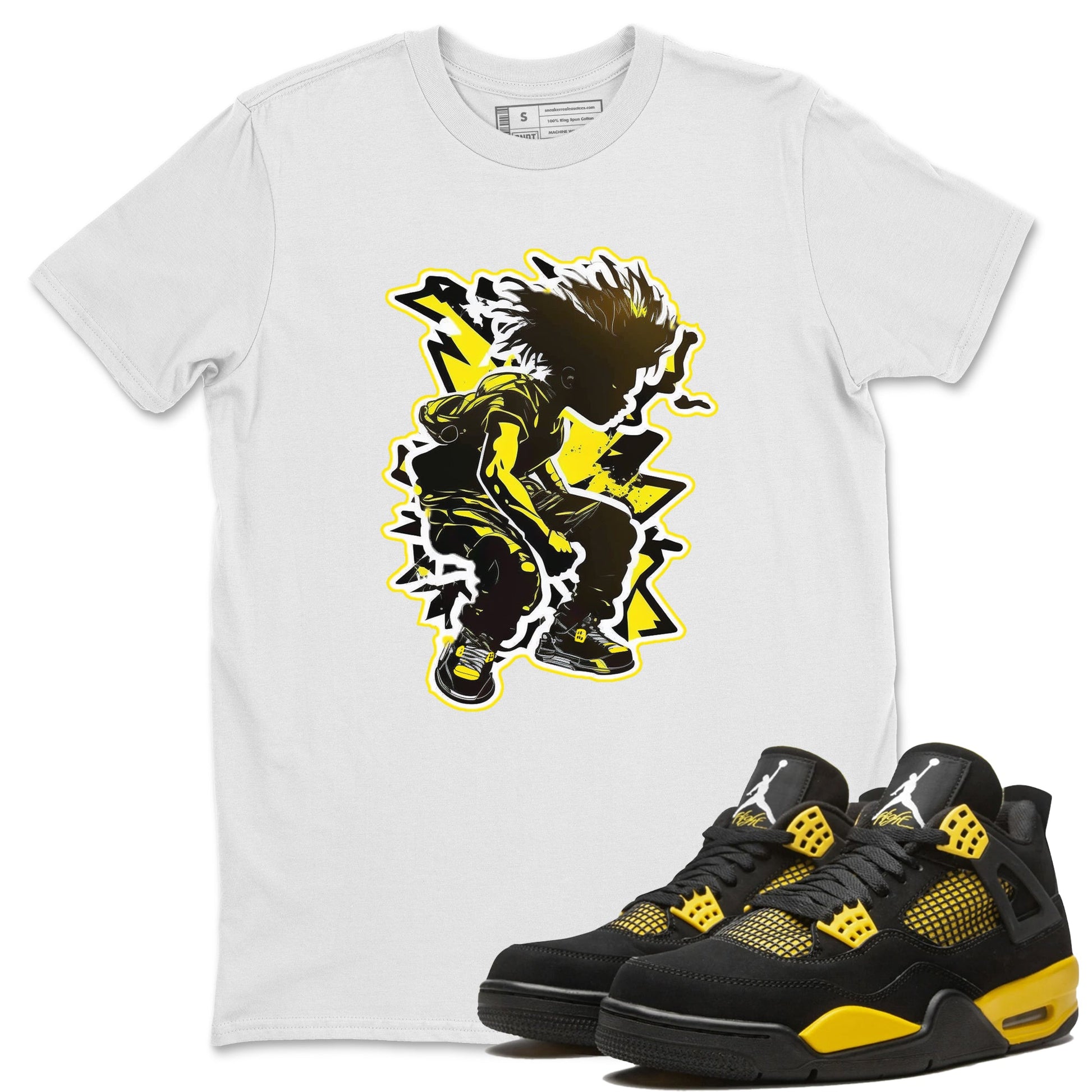 Air Jordan 4 Thunder Sneaker Match Tees Thunder boy Sneaker Tees Yellow AJ4 Thunder Sneaker Release Tees Unisex Shirts White 1