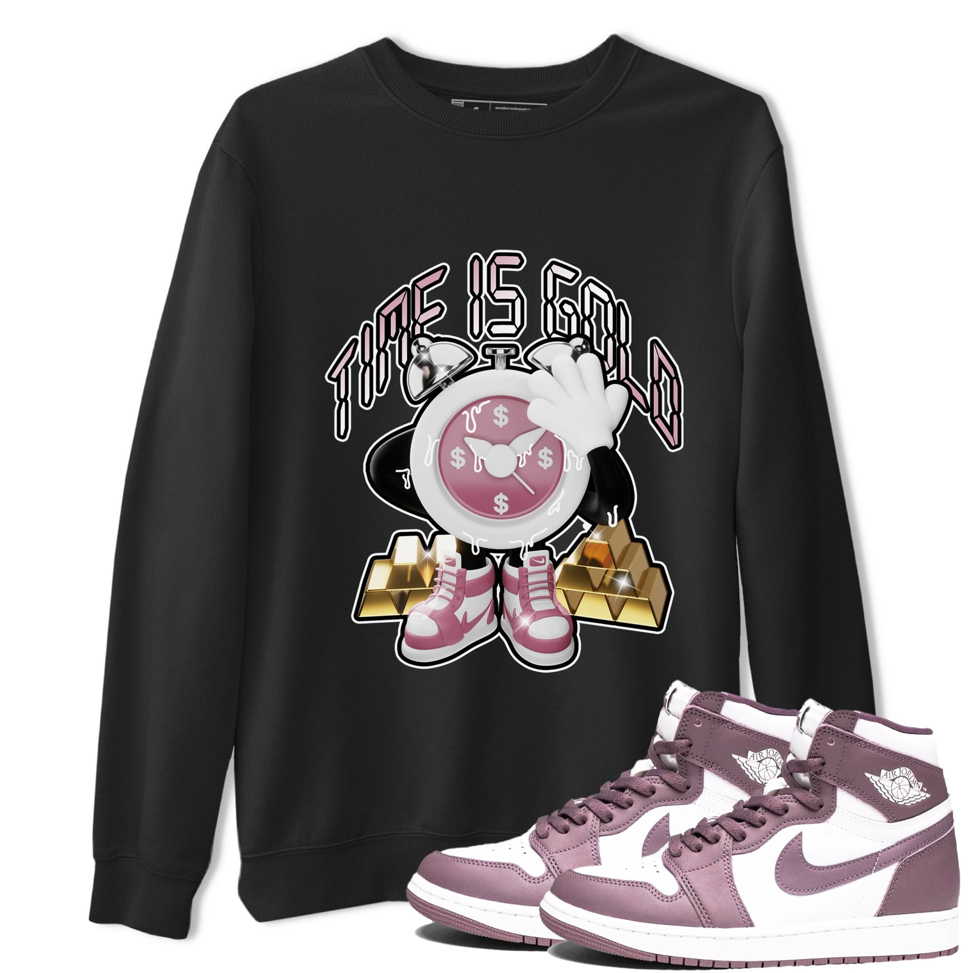 Air Jordan 1 Mauve shirt to match jordans Time Is Gold sneaker tees AJ1Mauve SNRT Sneaker Release Tees Unisex Black 1 T-Shirt
