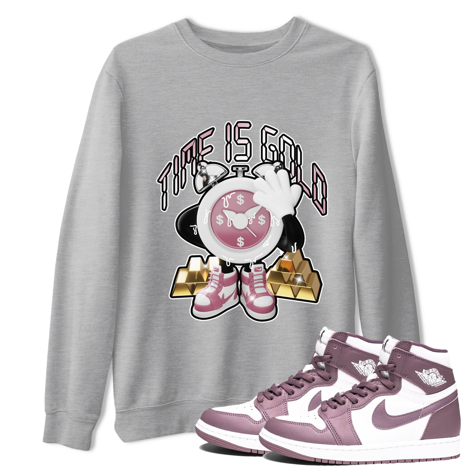 Air Jordan 1 Mauve shirt to match jordans Time Is Gold sneaker tees AJ1Mauve SNRT Sneaker Release Tees Unisex Heather Grey 1 T-Shirt