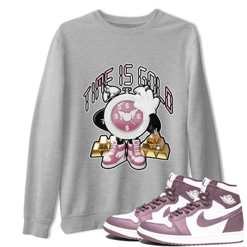 Air Jordan 1 Mauve shirt to match jordans Time Is Gold sneaker tees AJ1Mauve SNRT Sneaker Release Tees Unisex Heather Grey 1 T-Shirt