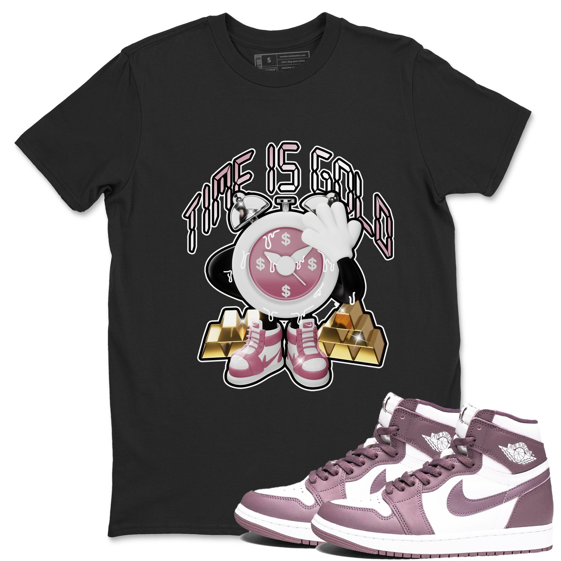 Air Jordan 1 Mauve shirt to match jordans Time Is Gold sneaker tees AJ1Mauve SNRT Sneaker Release Tees Unisex Black 1 T-Shirt