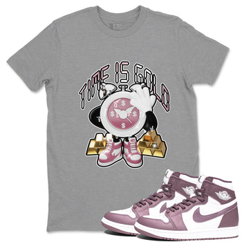 Air Jordan 1 Mauve shirt to match jordans Time Is Gold sneaker tees AJ1Mauve SNRT Sneaker Release Tees Unisex Heather Grey 1 T-Shirt