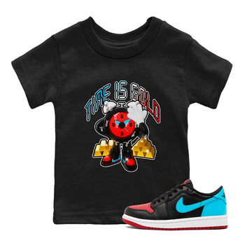 Air Jordan 1 UNC to Chicago shirt to match jordans Time Is Gold sneaker tees AJ1 UNC to Chicago SNRT Sneaker Release Tees Baby Toddler Black 1 T-Shirt