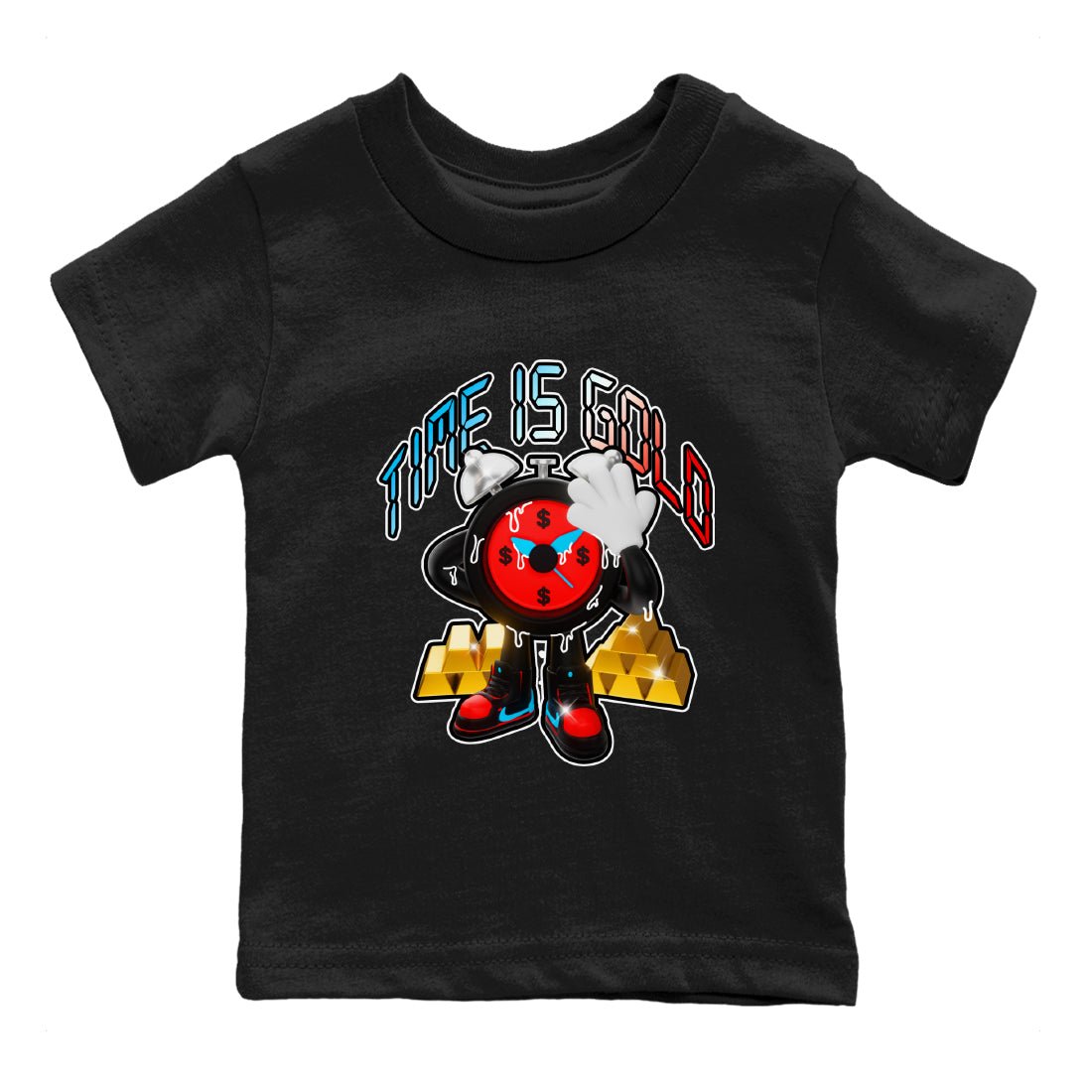Air Jordan 1 UNC to Chicago shirt to match jordans Time Is Gold sneaker tees AJ1 UNC to Chicago SNRT Sneaker Release Tees Baby Toddler Black 2 T-Shirt