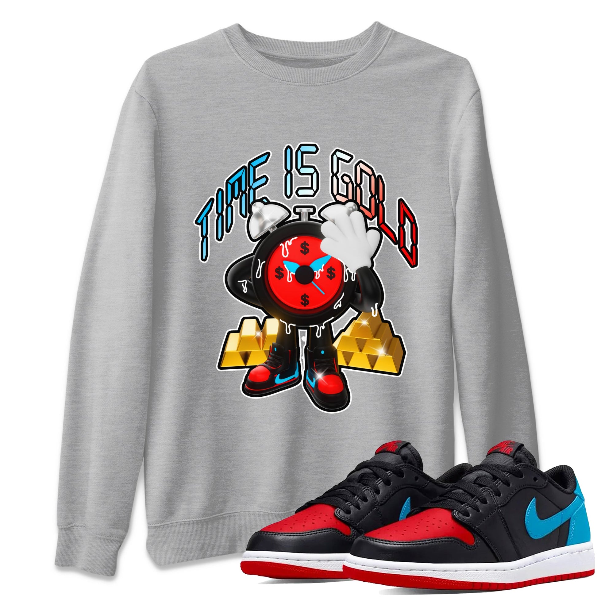Air Jordan 1 UNC to Chicago shirt to match jordans Time Is Gold sneaker tees AJ1 UNC to Chicago SNRT Sneaker Release Tees Unisex Heather Grey 1 T-Shirt
