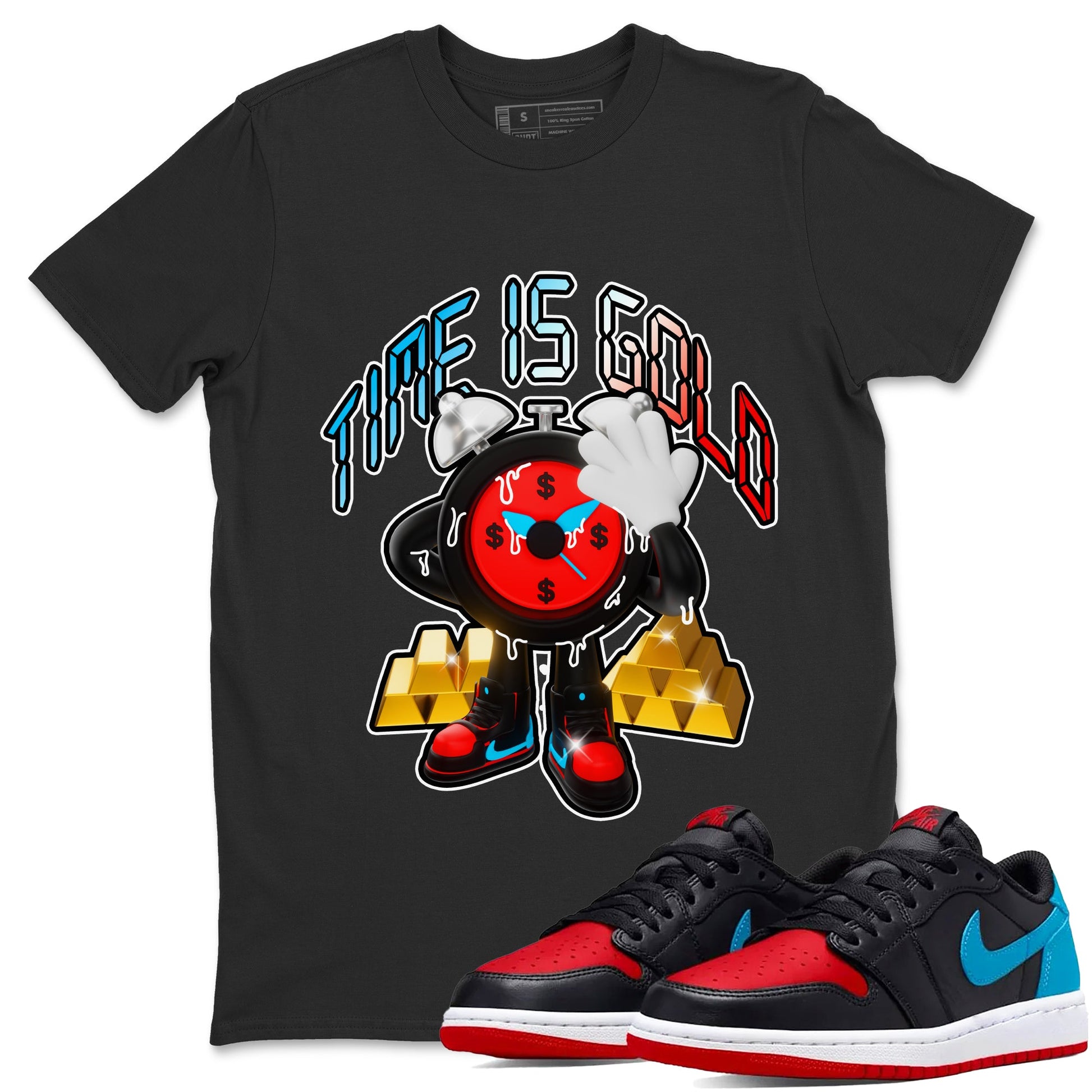 Air Jordan 1 UNC to Chicago shirt to match jordans Time Is Gold sneaker tees AJ1 UNC to Chicago SNRT Sneaker Release Tees Unisex Black 1 T-Shirt