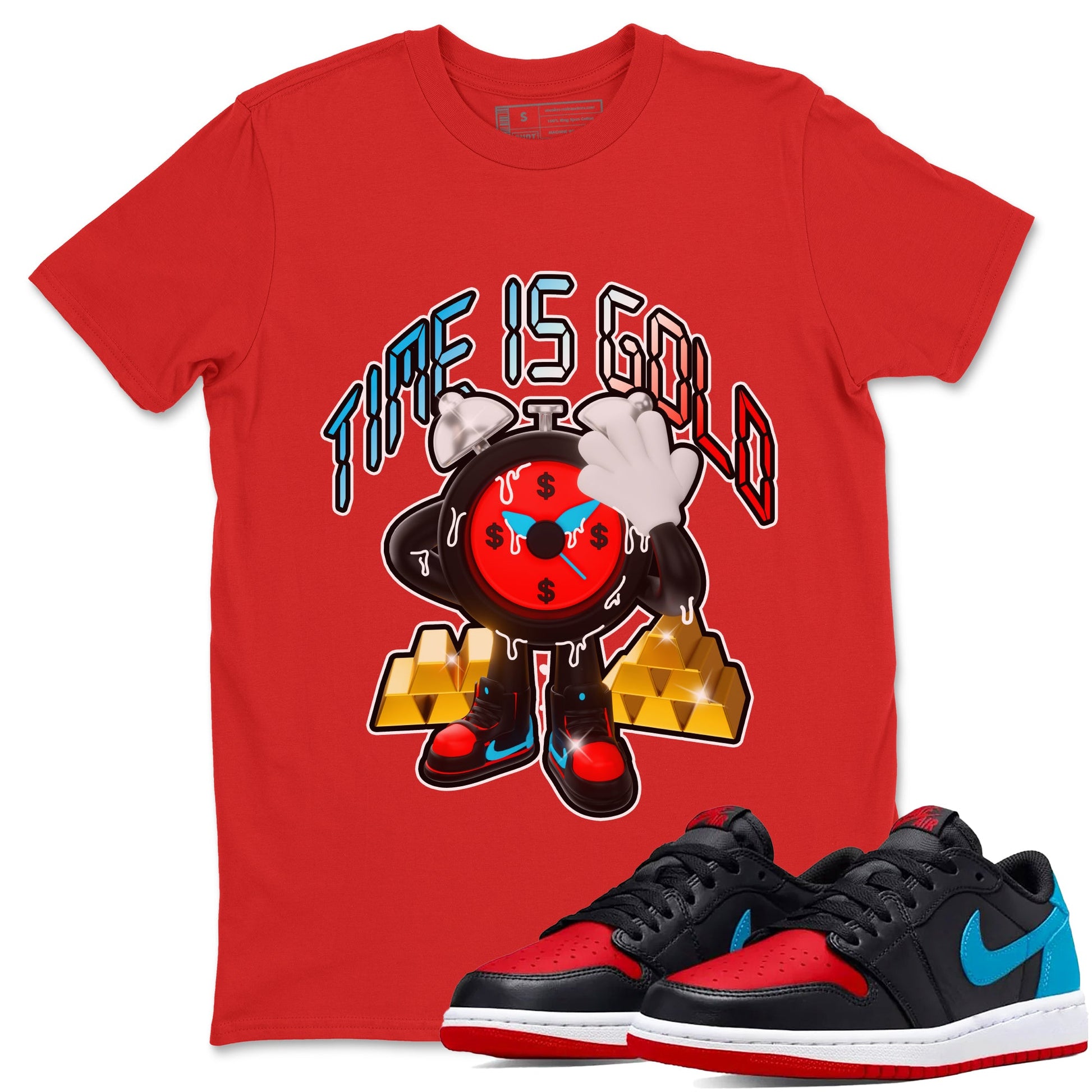 Air Jordan 1 UNC to Chicago shirt to match jordans Time Is Gold sneaker tees AJ1 UNC to Chicago SNRT Sneaker Release Tees Unisex Red 1 T-Shirt