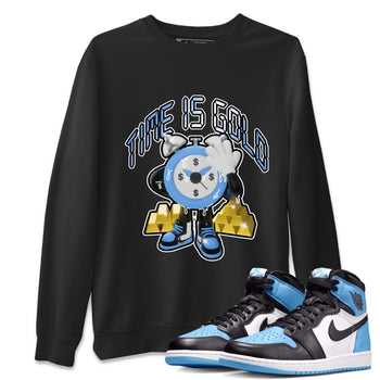 Air Jordan 1 UNC Toe shirt to match jordans Time Is Gold sneaker tees AJ1 UNC Toe SNRT Sneaker Release Tees Unisex Black 1 T-Shirt
