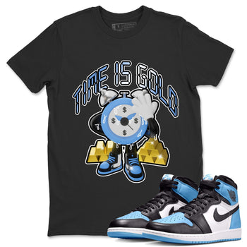 Air Jordan 1 UNC Toe shirt to match jordans Time Is Gold sneaker tees AJ1 UNC Toe SNRT Sneaker Release Tees Unisex Black 1 T-Shirt