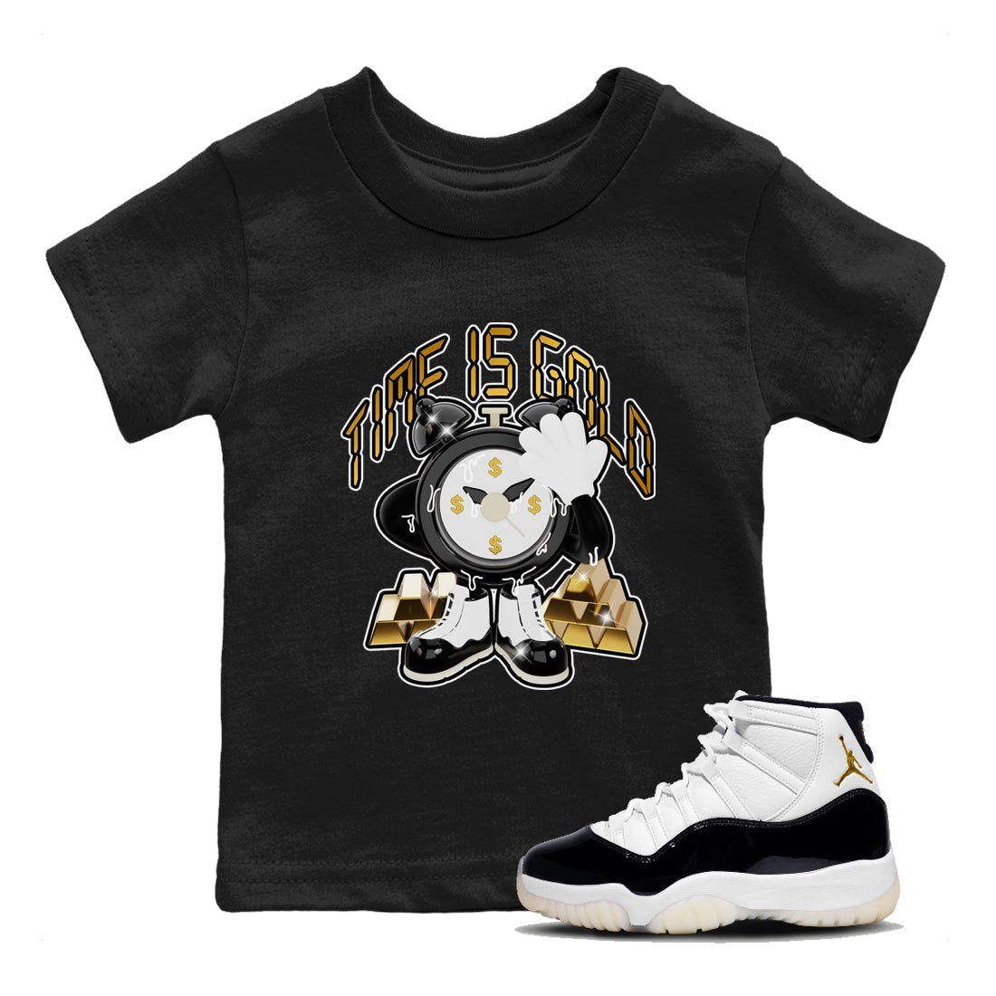 Air Jordan 11 Gratitude shirt to match jordans Time Is Gold sneaker tees AJ11 Gratitude SNRT Sneaker Release Tees Baby Toddler Black 1 T-Shirt