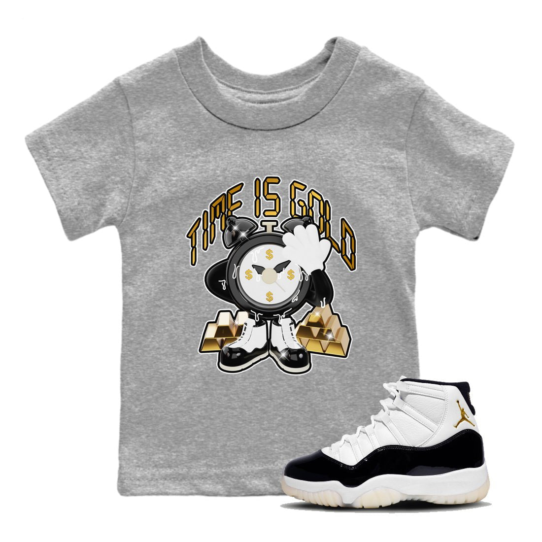 Air Jordan 11 Gratitude shirt to match jordans Time Is Gold sneaker tees AJ11 Gratitude SNRT Sneaker Release Tees Baby Toddler Heather Grey 1 T-Shirt