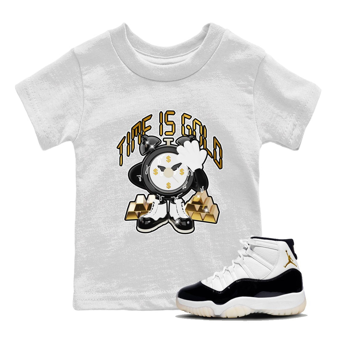 Air Jordan 11 Gratitude shirt to match jordans Time Is Gold sneaker tees AJ11 Gratitude SNRT Sneaker Release Tees Baby Toddler White 1 T-Shirt
