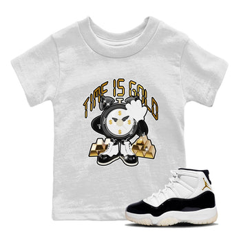 Air Jordan 11 Gratitude shirt to match jordans Time Is Gold sneaker tees AJ11 Gratitude SNRT Sneaker Release Tees Baby Toddler White 1 T-Shirt