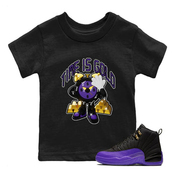 Air Jordan 12 Field Purple shirt to match jordans Time Is Gold sneaker tees AJ12 Field Purple SNRT Sneaker Release Tees Baby Toddler Black 1 T-Shirt