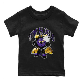 Air Jordan 12 Field Purple shirt to match jordans Time Is Gold sneaker tees AJ12 Field Purple SNRT Sneaker Release Tees Baby Toddler Black 2 T-Shirt