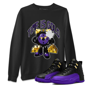 Air Jordan 12 Field Purple shirt to match jordans Time Is Gold sneaker tees AJ12 Field Purple SNRT Sneaker Release Tees Unisex Black 1 T-Shirt