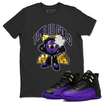 Air Jordan 12 Field Purple shirt to match jordans Time Is Gold sneaker tees AJ12 Field Purple SNRT Sneaker Release Tees Unisex Black 1 T-Shirt