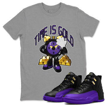 Air Jordan 12 Field Purple shirt to match jordans Time Is Gold sneaker tees AJ12 Field Purple SNRT Sneaker Release Tees Unisex Heather Grey 1 T-Shirt