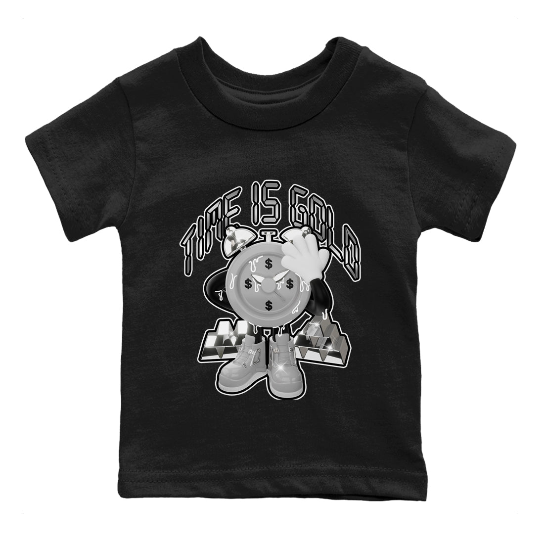Air Jordan 4 Light Iron Ore shirt to match jordans Time Is Gold sneaker tees AJ4 Frozen Moments SNRT Sneaker Release Tees Baby Toddler Black 2 T-Shirt