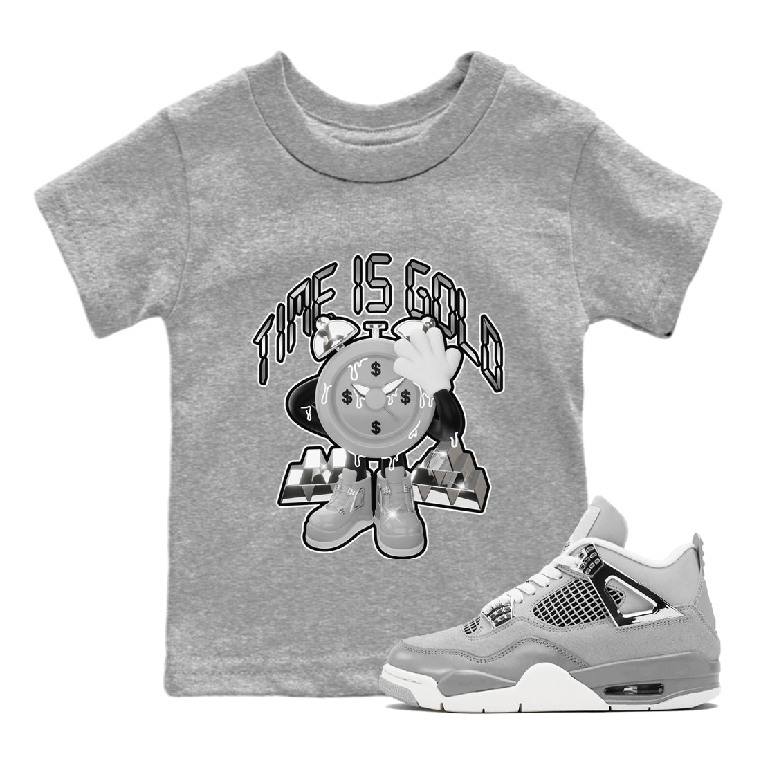 Air Jordan 4 Light Iron Ore shirt to match jordans Time Is Gold sneaker tees AJ4 Frozen Moments SNRT Sneaker Release Tees Baby Toddler Heather Grey 1 T-Shirt