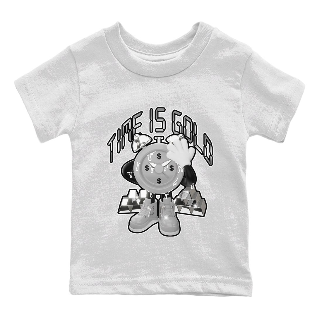 Air Jordan 4 Light Iron Ore shirt to match jordans Time Is Gold sneaker tees AJ4 Frozen Moments SNRT Sneaker Release Tees Baby Toddler White 2 T-Shirt