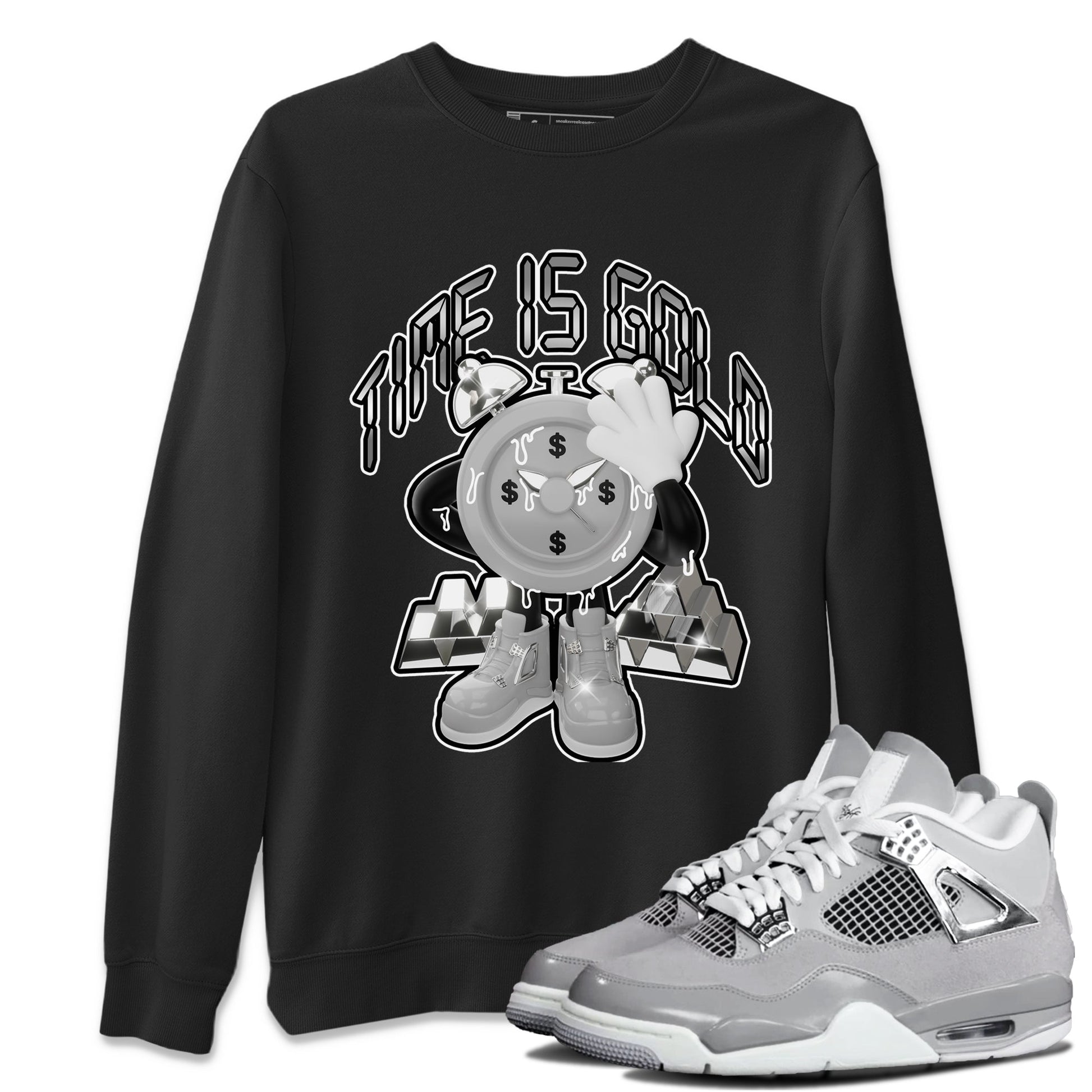 Air Jordan 4 Light Iron Ore shirt to match jordans Time Is Gold sneaker tees AJ4 Frozen Moments SNRT Sneaker Release Tees Unisex Black 1 T-Shirt